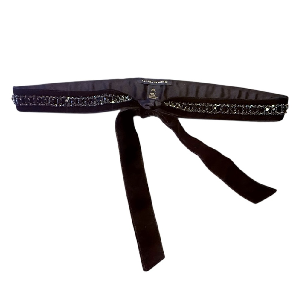 Banana Republic Black Velvet Beaded Crystal Tie Belt Size M/L 1” Wide